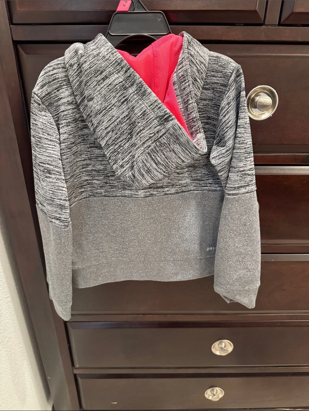 Nike Kids Heather Gray Zip Hoodie with Pink Swoosh